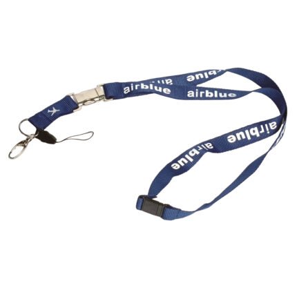 Airblue lanyard, metal buckle, blue silk fabric