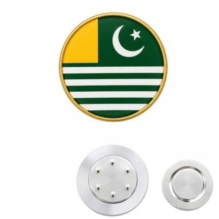 Kashmir flag badge, 25mm round with magnet holder at back, stainless steel