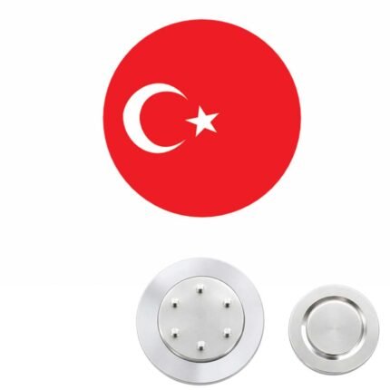 Turkish flag badge, 25mm round with magnet holder at back, stainless steel